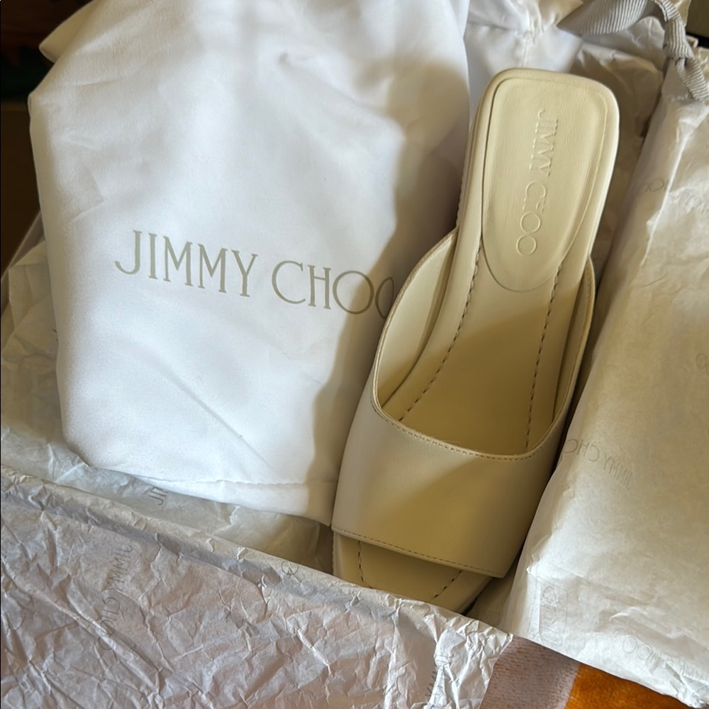 Jimmy Choo Cream Slide Sandals